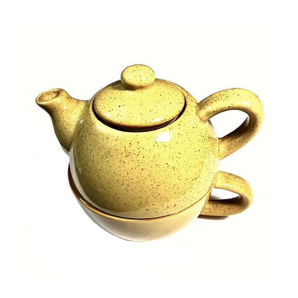 New Pier 1 Stackable Stoneware Teapot & Cup Set - Picture 3 of 8